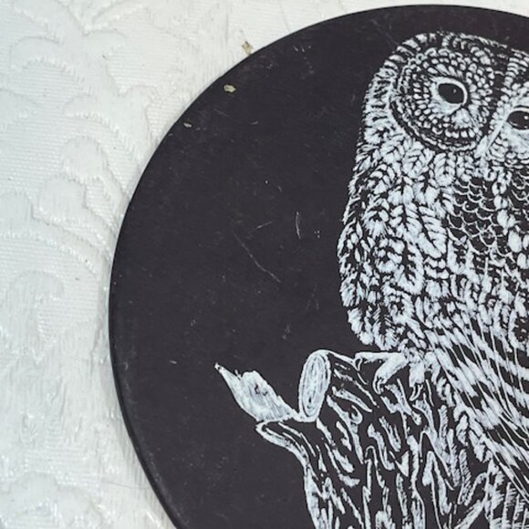 Five VTG 70's Slate Animal Coasters, Badger, Owl, Rabbit, Fox, Hedgehog 3.25" - Picture 11 of 16